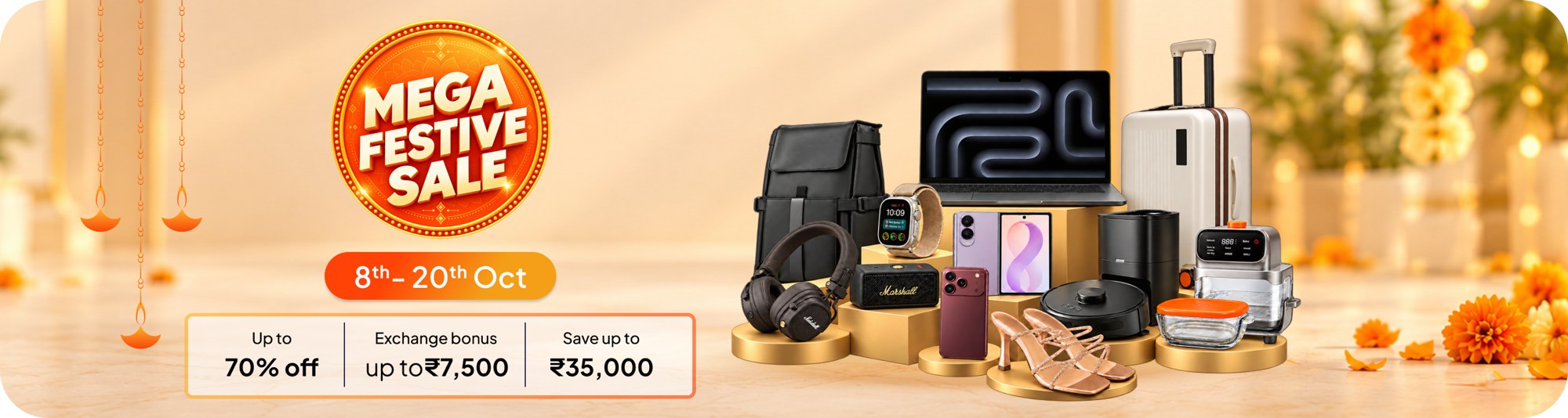 BytePe Mega Festive Sale banner: 8th to 20th October, up to 70% off, exchange bonus up to ₹7,500, save up to ₹35,000